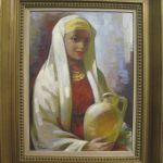 Oljemålning, Rudolf Gowenius (1896-1960), flicka med krus, sign, pannå, 32 x 44 cm